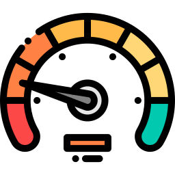 An icon symbolically representing a credit rating scale with the indicator pointing towards the lower end of the scale